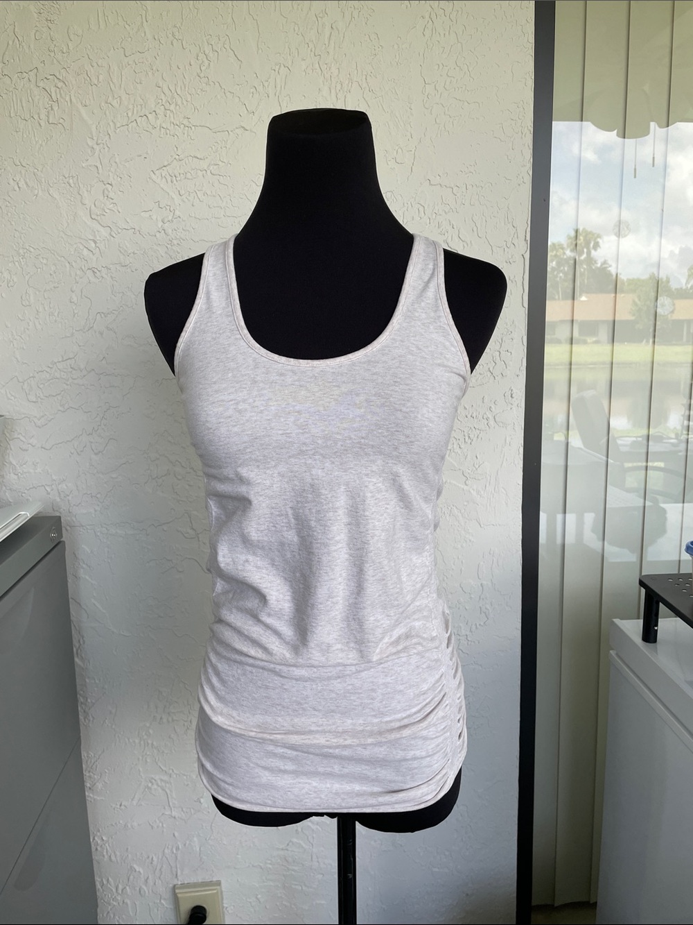 Athleta Light Heather Oatmeal Ruched Tank